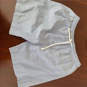 Blue / white striped swim trunks. Tie waist. Lined. 3T